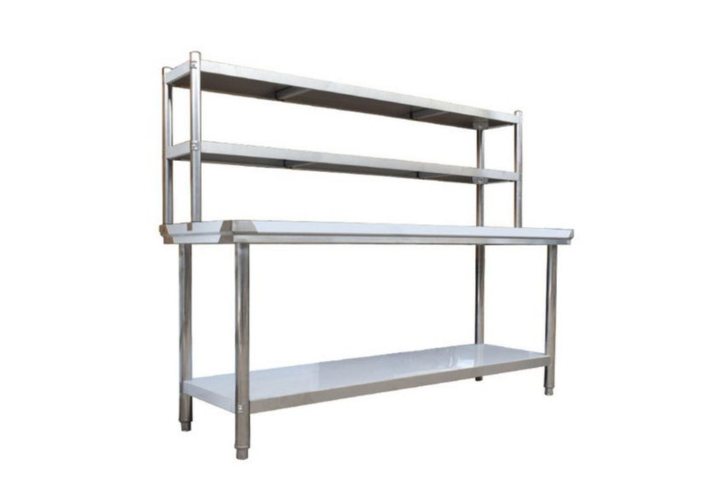 Stainless steel workbench 600mm Deep bench 2 tier + Overbench 2 shelves, Multiple sizes available