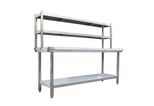 Stainless steel workbench 800mm Deep bench 2 tier + Overbench 2 shelves, Multiple sizes available