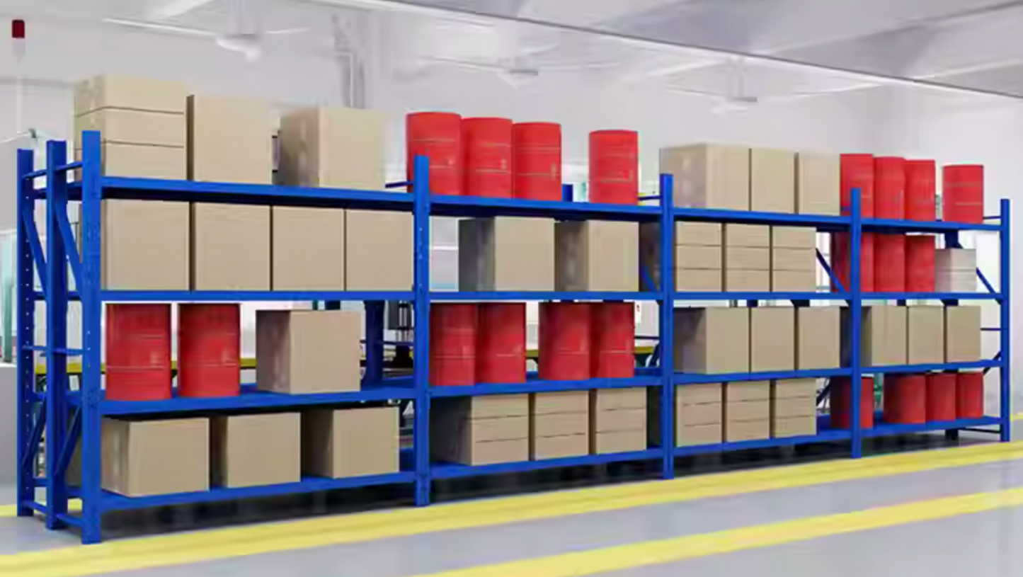 Heavy duty Shelving unit 8m (L) x 0.5m (W) x2m (H) 200kg per shelf, total 2400kg carry, Free delivery in Christchurch