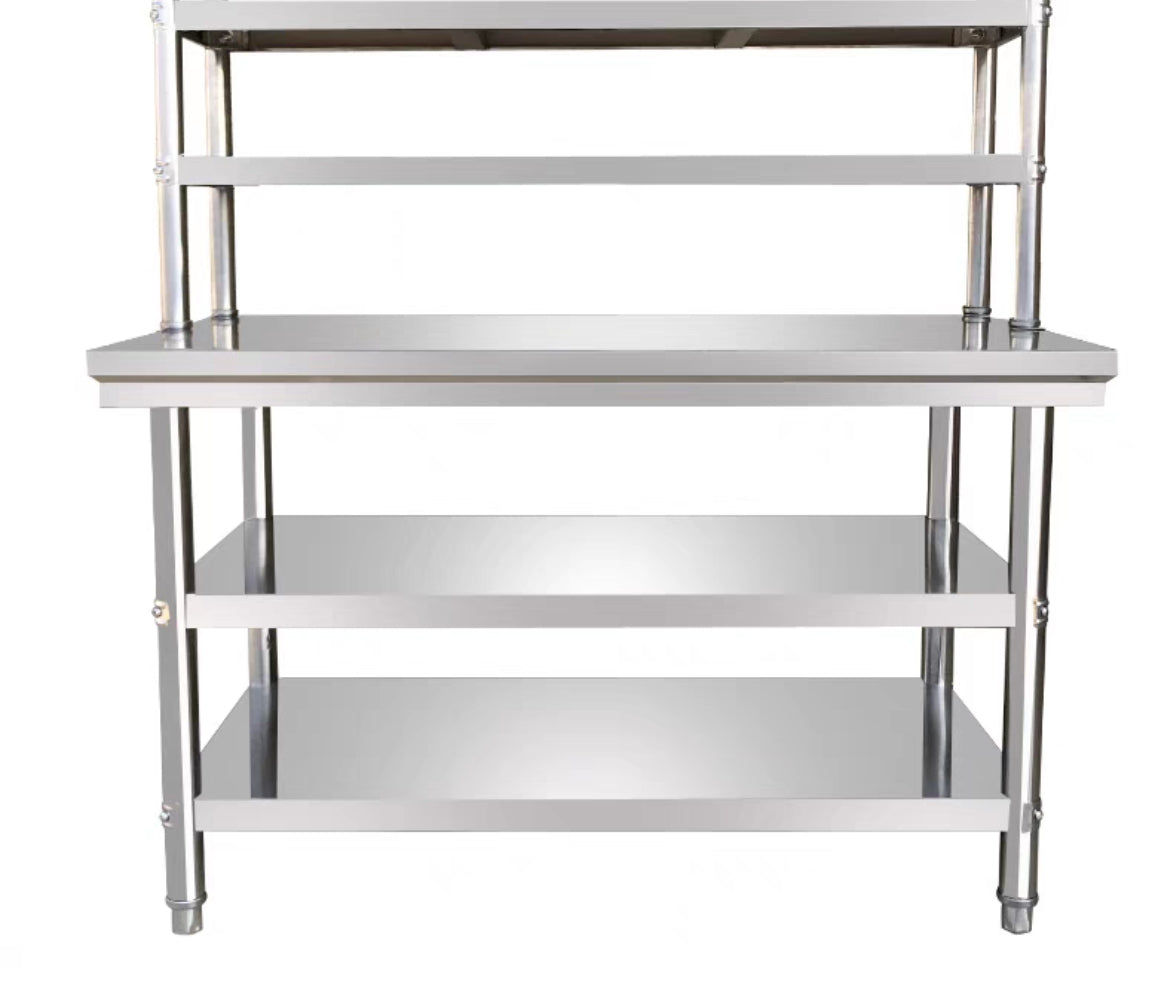 Stainless steel workbench 600mm Deep bench 3 tier + Overbench 2 shelves, Multiple sizes available