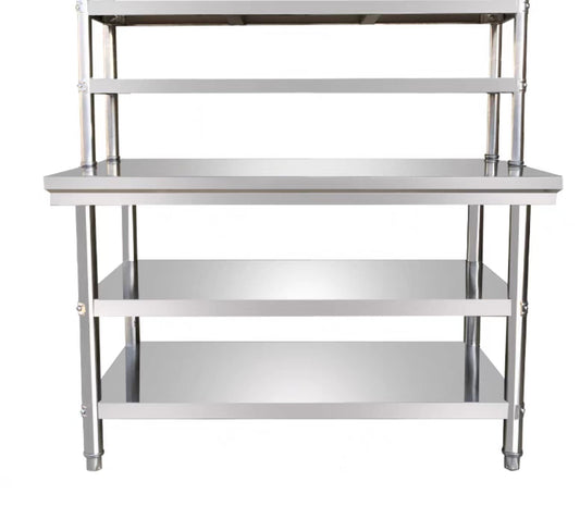 Stainless steel workbench 800mm Deep bench 3 tier + Overbench 2 shelves, Multiple sizes available