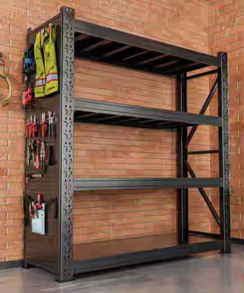 Pin board - tool holder panel for storage shelving unit