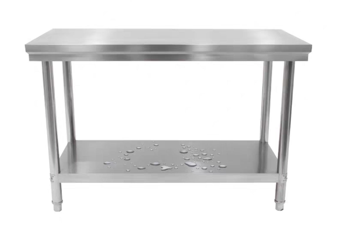 Stainless steel workbench 600mm Deep bench 2 tier + Overbench 2 shelves, Multiple sizes available