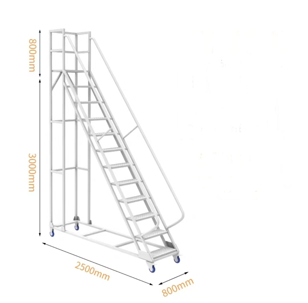 Brand New Rolling /mobile Warehouse Ladder with Work Platform -Blue, Multiple sizes available