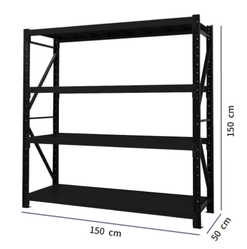 Steel shelving unit with four adjustable shelf levels