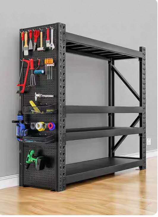Pin board - tool holder panel for storage shelving unit
