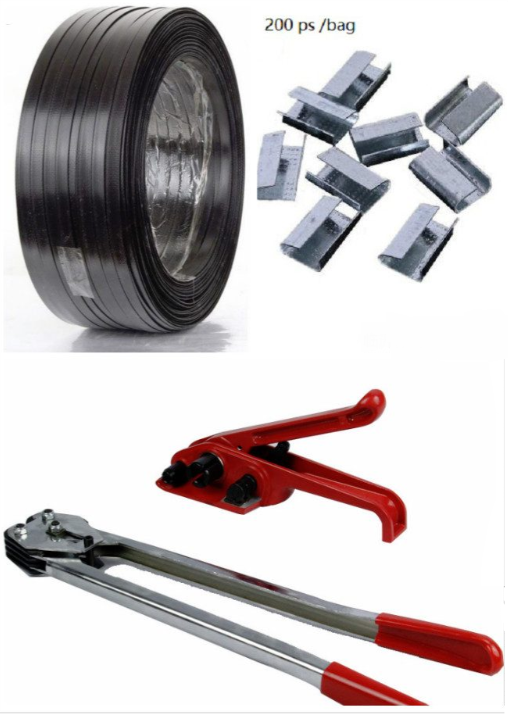 PET Strapping set includes strapping, tensioner, crimps and crimper