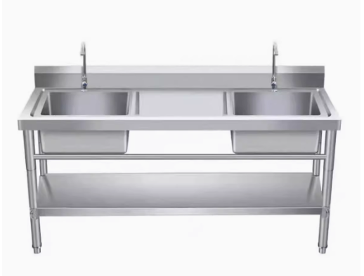 Stainless Steel Commercial Kitchen Worktop Left & Right sink Bench & Splashback 1800*600*900mm with bottom shelf